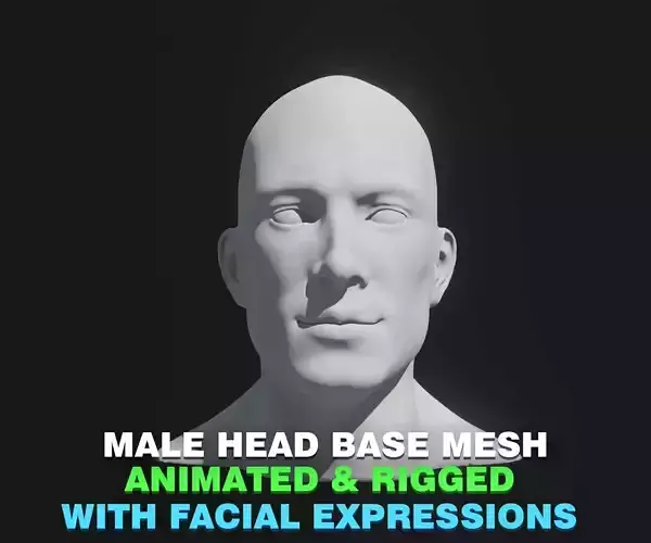 Male Head Base Mesh 3D Model Animated with Facial Expressions 3D model