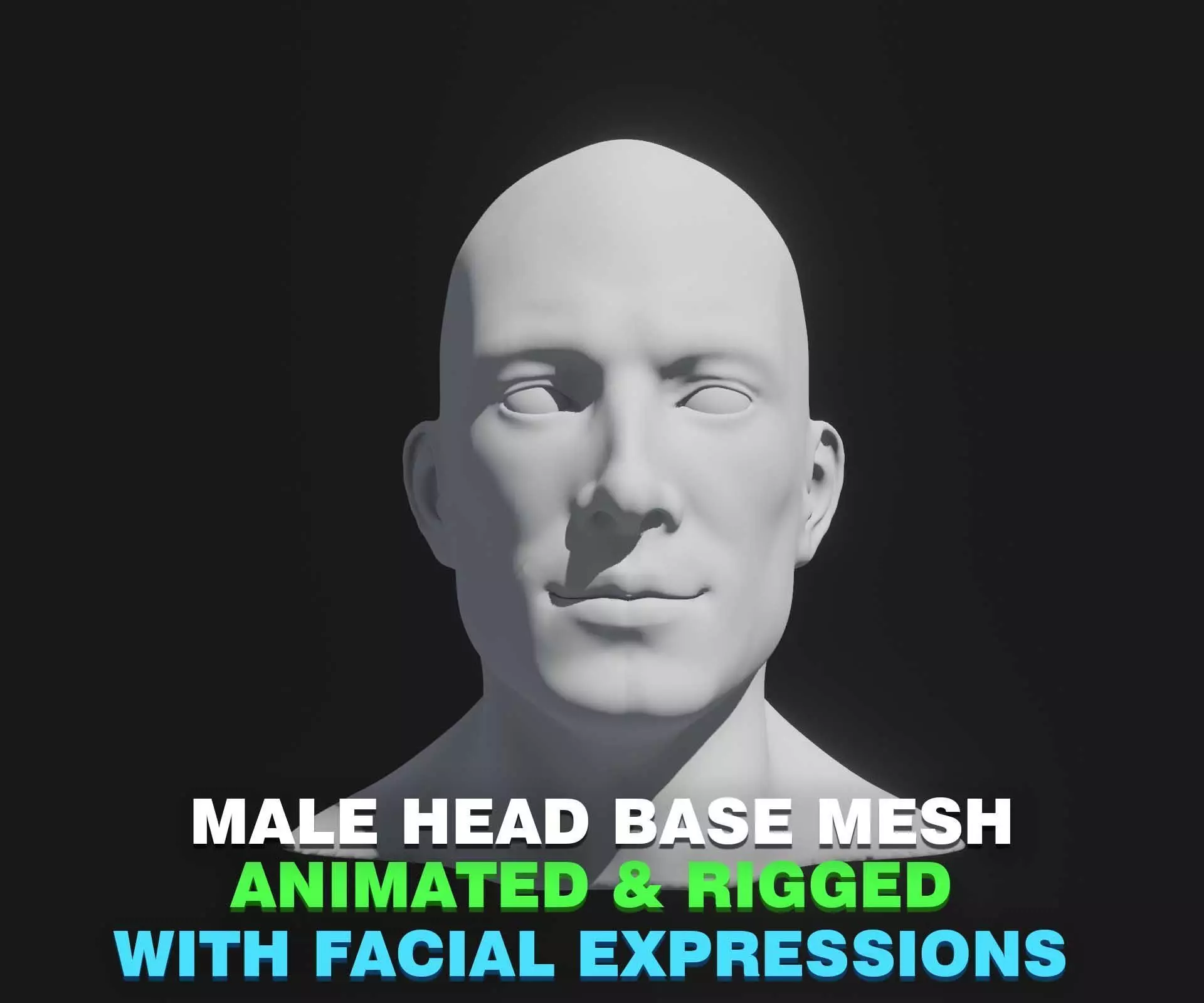 Male Head Base Mesh 3D Model Animated with Facial Expressions 3D model_0