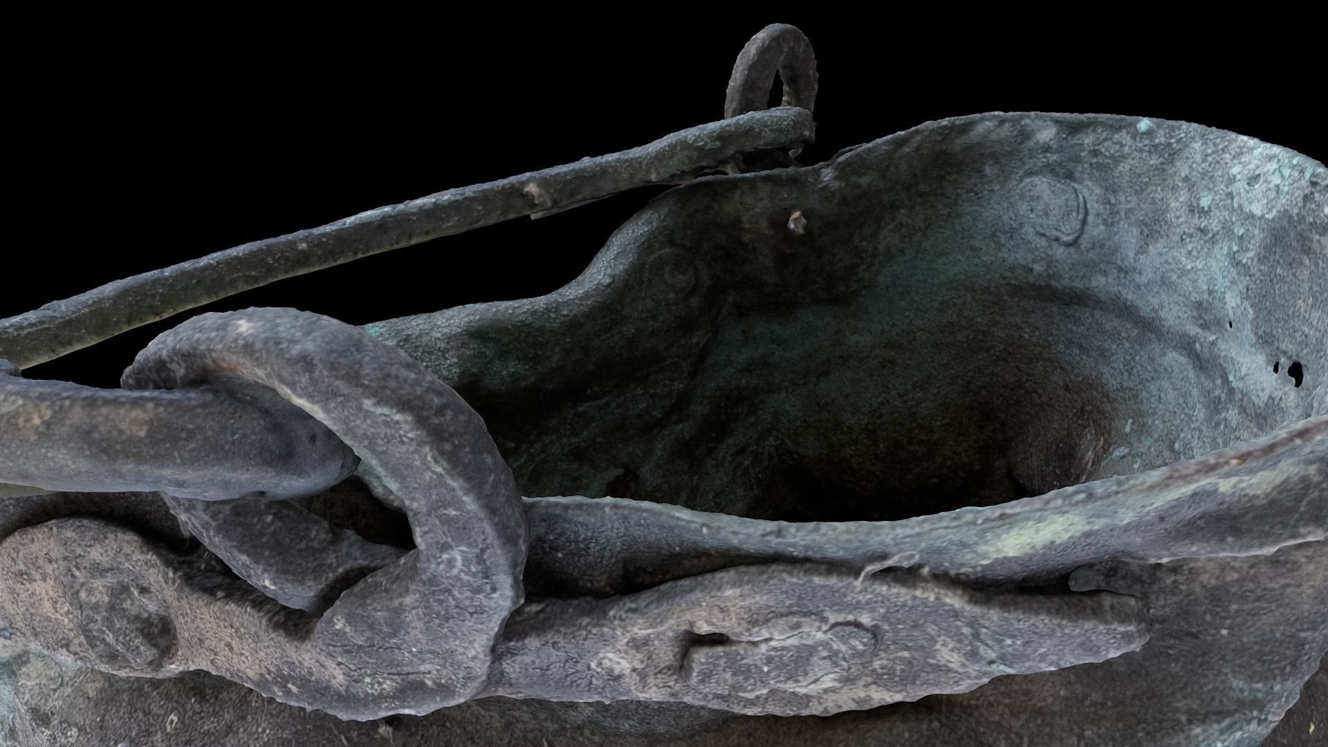 Antique crushed copper pot 3D model_3