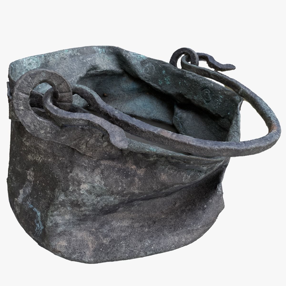 Antique crushed copper pot 3D model_5