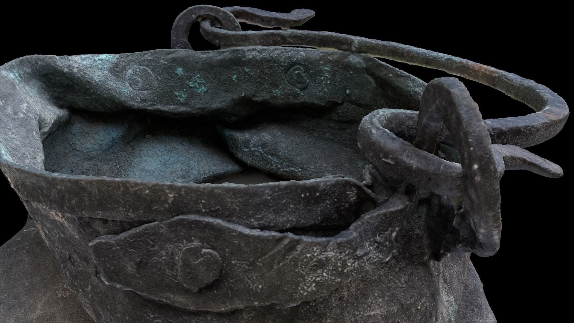 Antique crushed copper pot 3D model_4