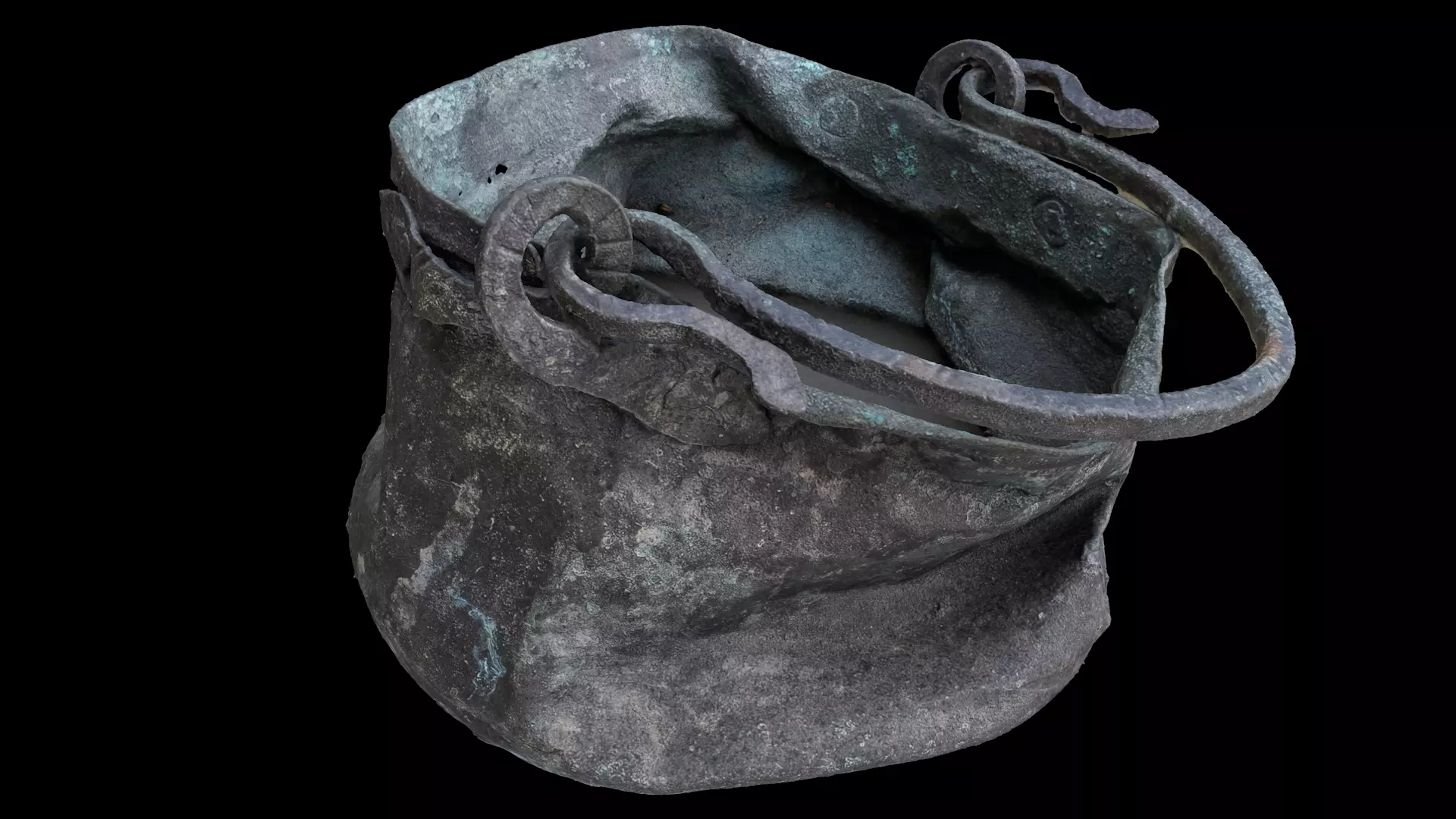 Antique crushed copper pot 3D model_0