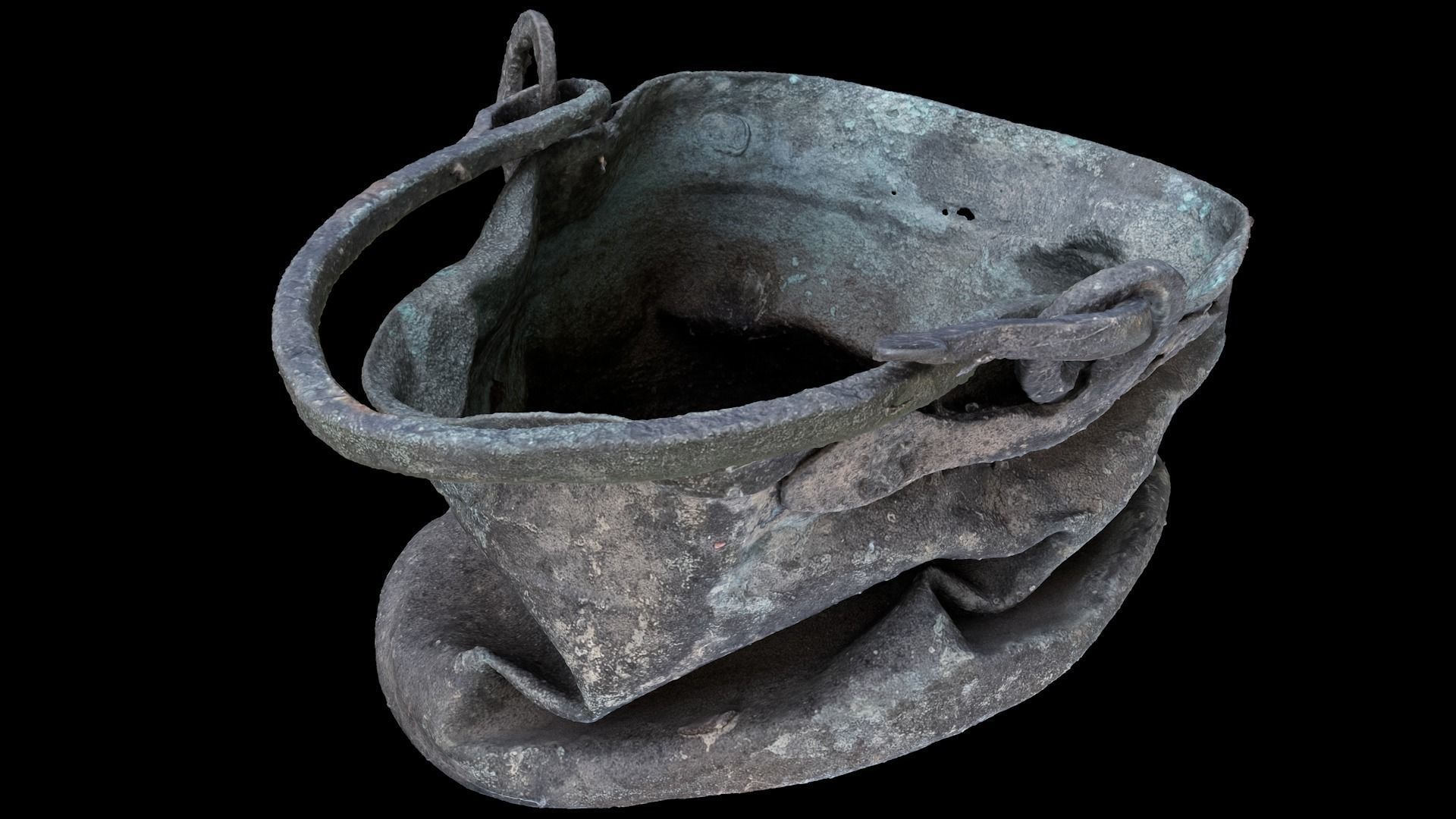 Antique crushed copper pot 3D model_1