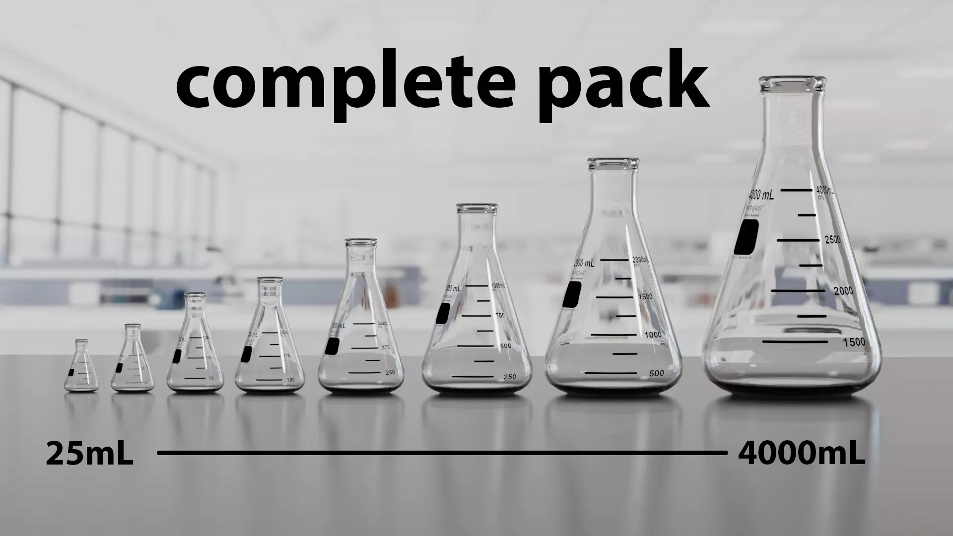 Erlenmeyer flasks - Lab glassware pack 3D model_0
