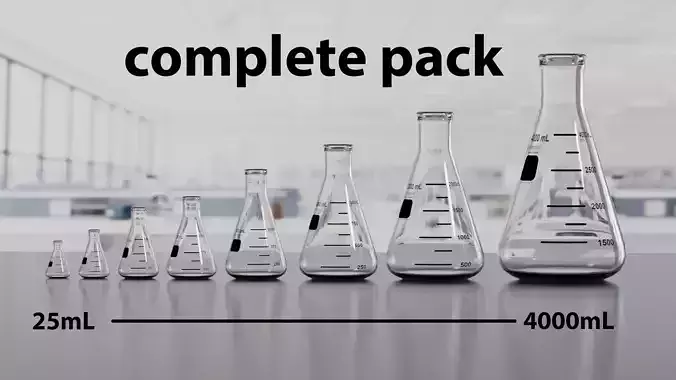 Erlenmeyer flasks - Lab glassware pack 3D model