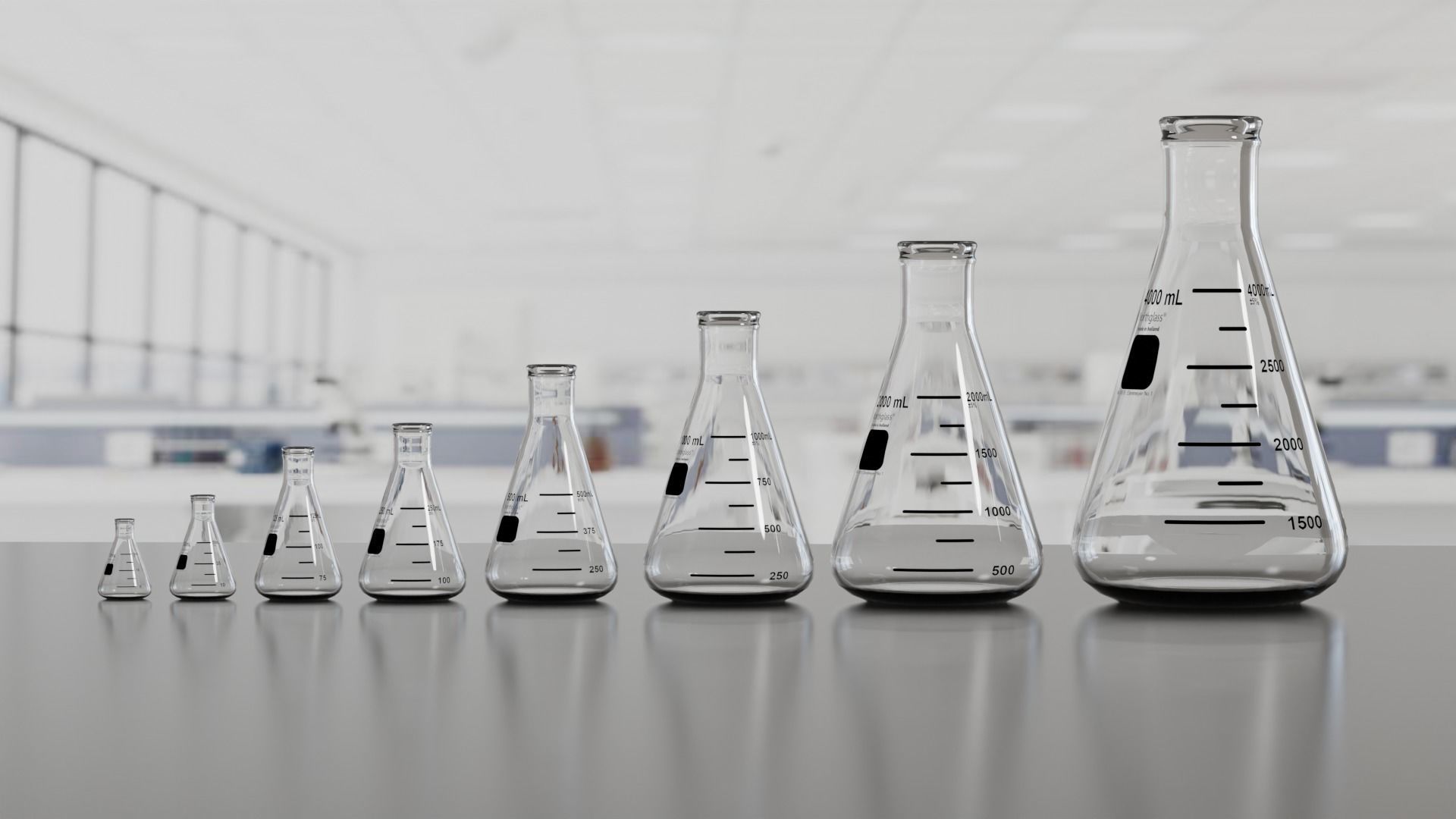 Erlenmeyer flasks - Lab glassware pack 3D model_1