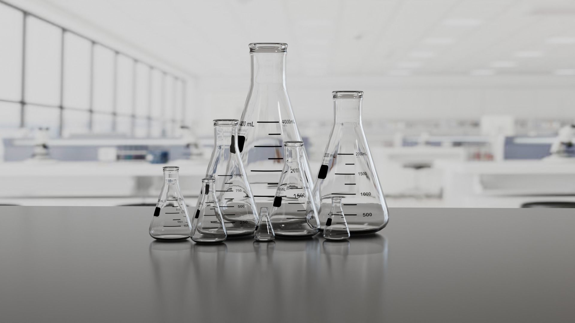 Erlenmeyer flasks - Lab glassware pack 3D model_6