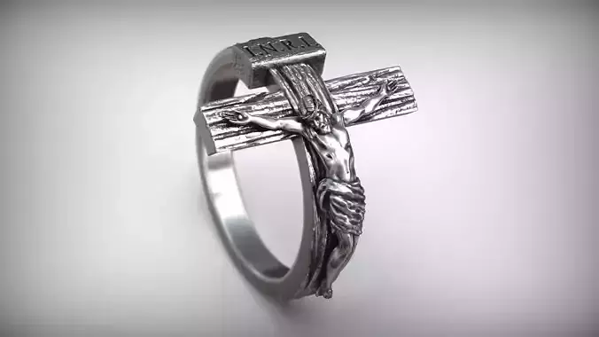 Jesus Christ Crucifix Cross Christian Ring 3D print model