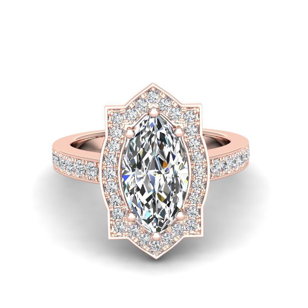 Engagement Diamond Halo ring marquise 3D print model_25