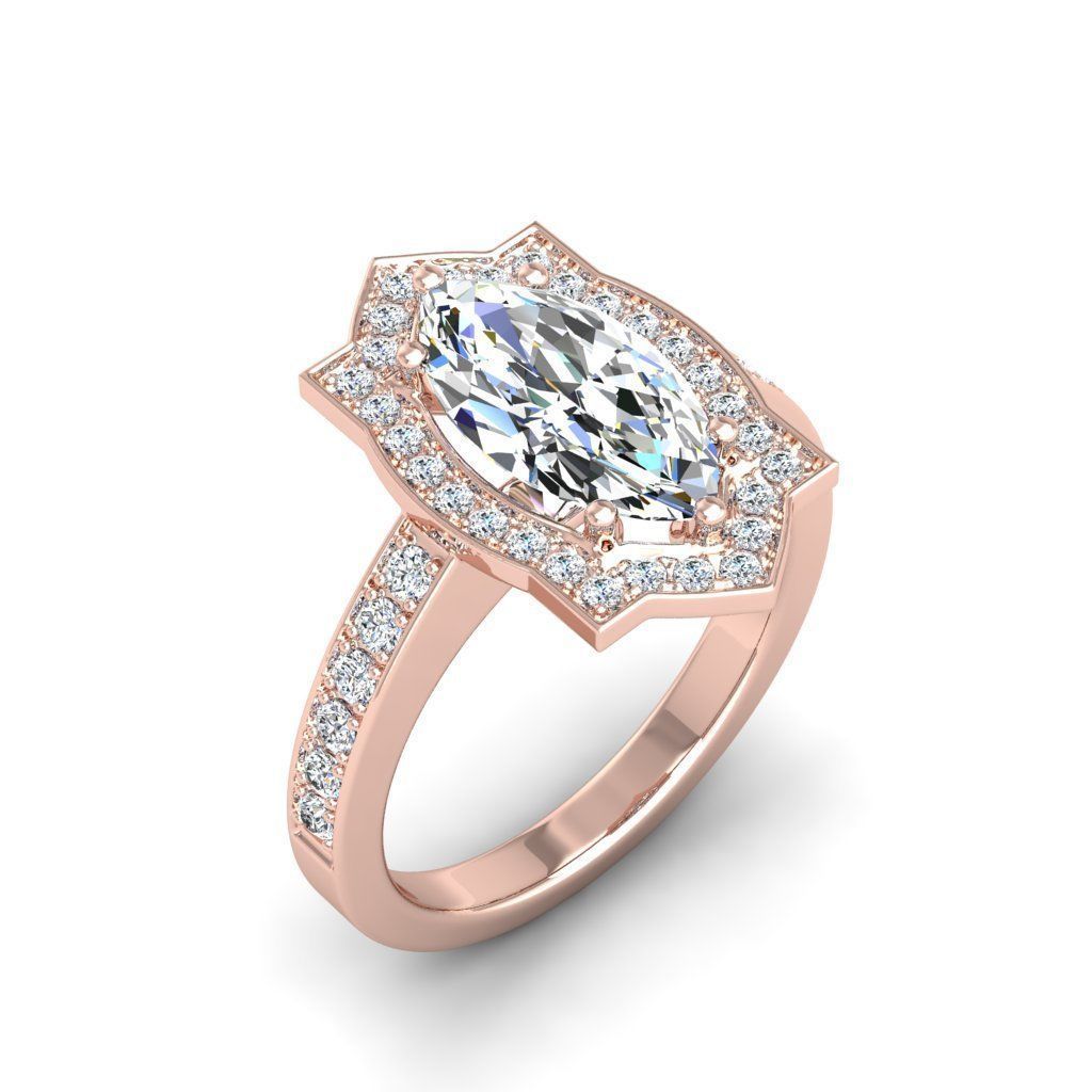 Engagement Diamond Halo ring marquise 3D print model_14