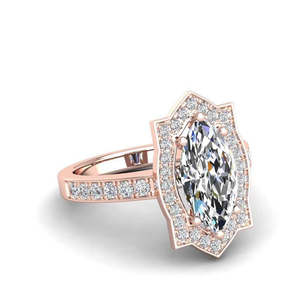 Engagement Diamond Halo ring marquise 3D print model_21