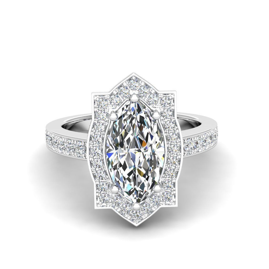 Engagement Diamond Halo ring marquise 3D print model_27