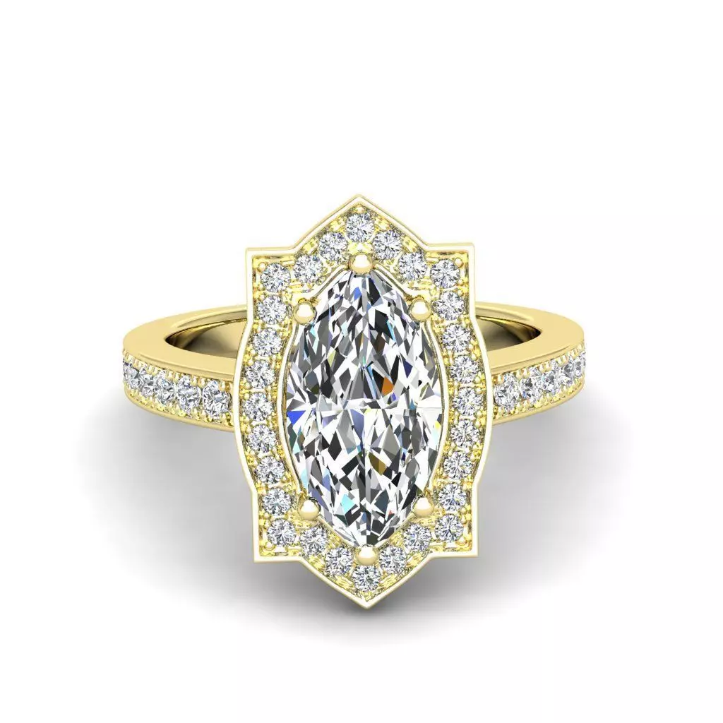 Engagement Diamond Halo ring marquise 3D print model_0
