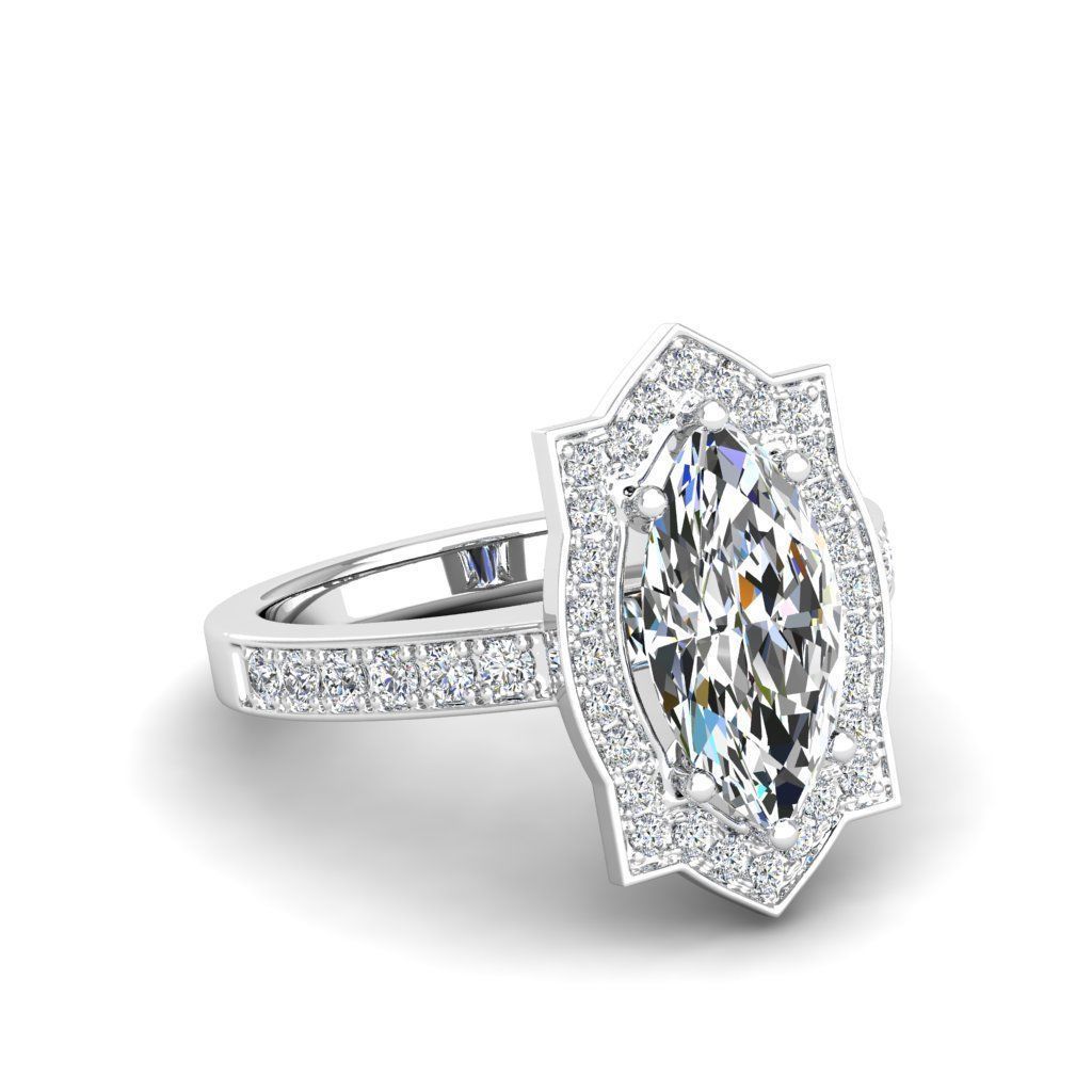Engagement Diamond Halo ring marquise 3D print model_22