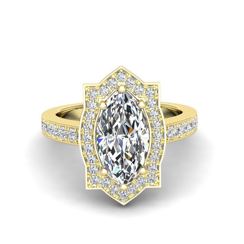 Engagement Diamond Halo ring marquise 3D print model_24