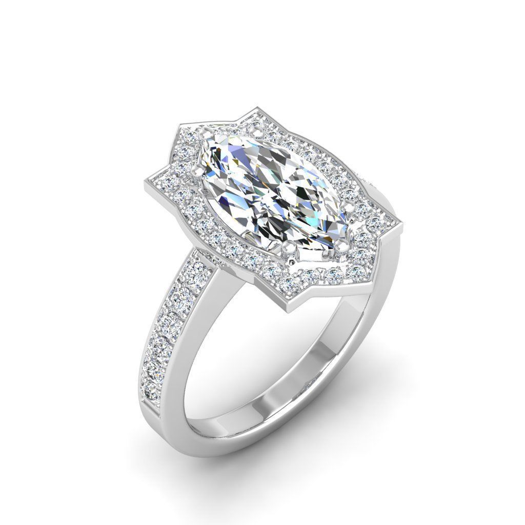 Engagement Diamond Halo ring marquise 3D print model_17