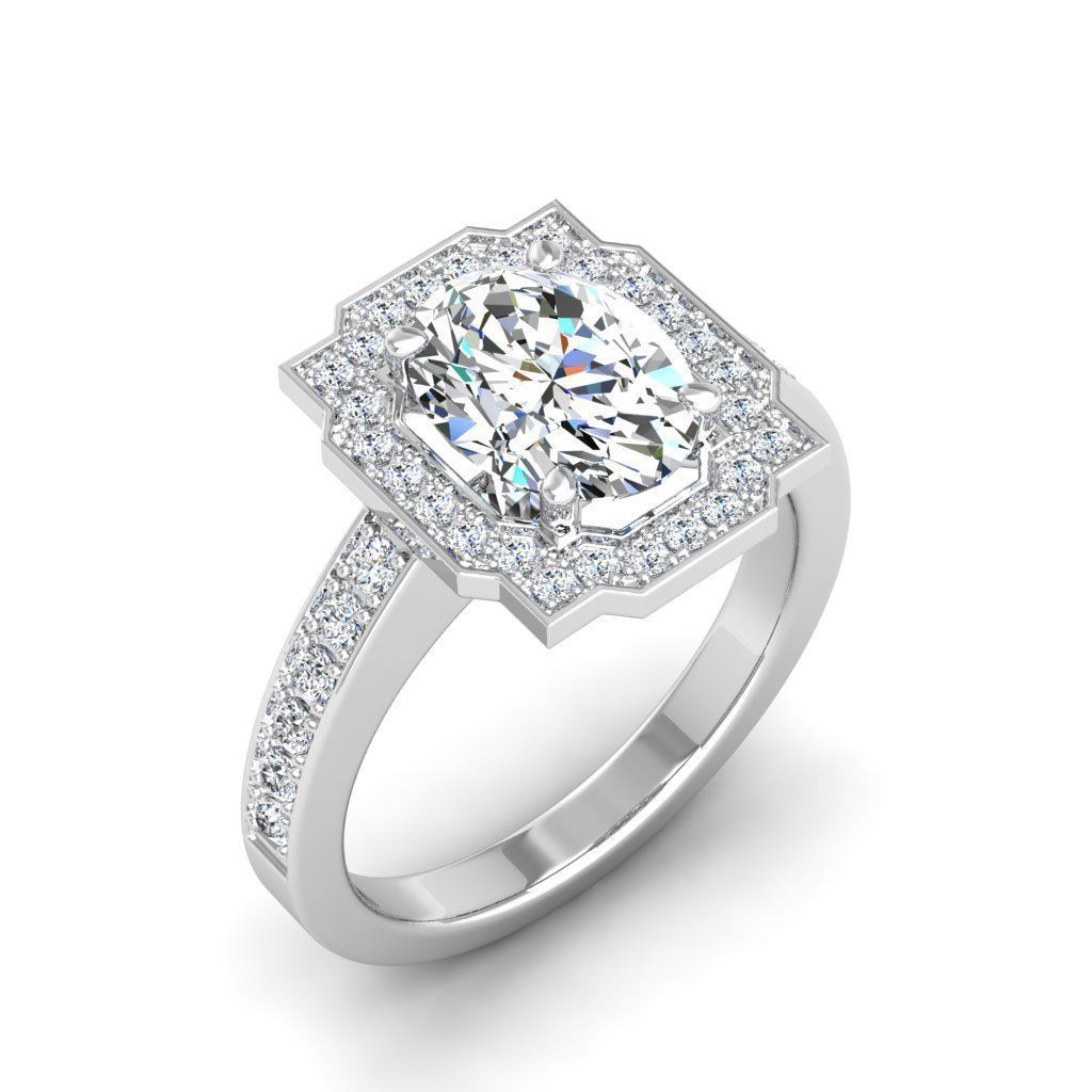 Engagement Diamond Halo ring oval 3D print model_19