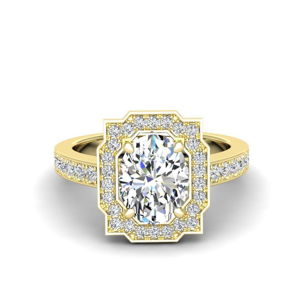 Engagement Diamond Halo ring oval 3D print model_15