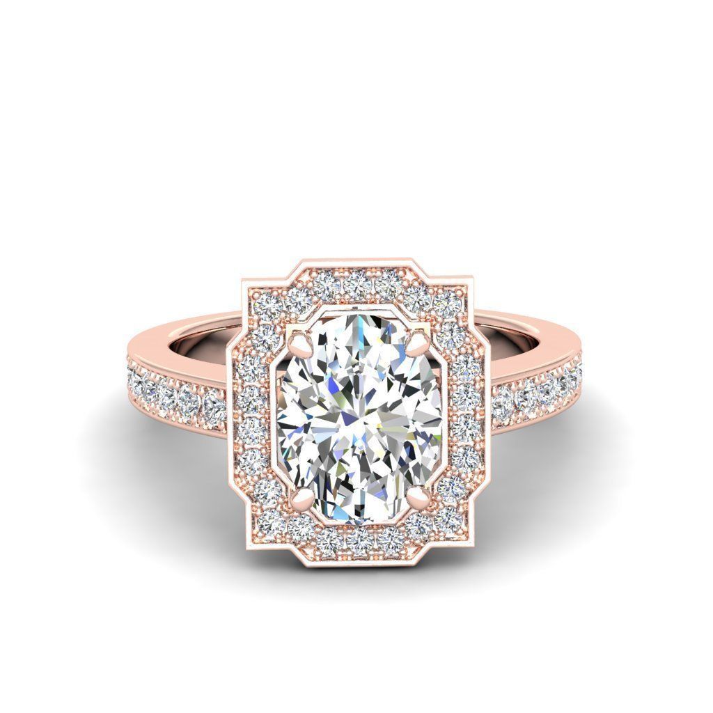 Engagement Diamond Halo ring oval 3D print model_13