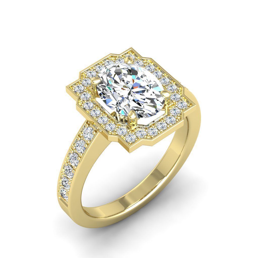 Engagement Diamond Halo ring oval 3D print model_23