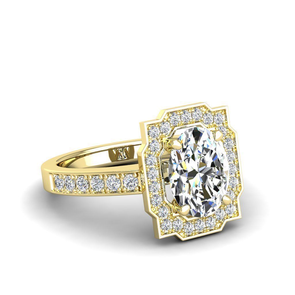 Engagement Diamond Halo ring oval 3D print model_6