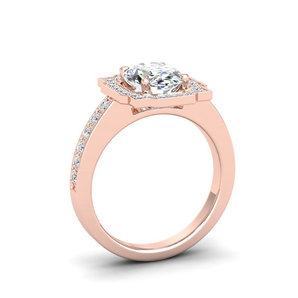 Engagement Diamond Halo ring oval 3D print model_27
