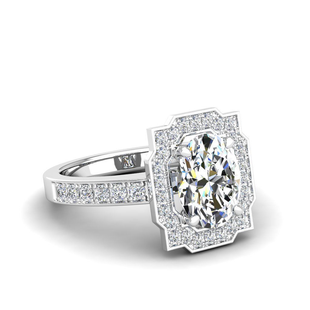 Engagement Diamond Halo ring oval 3D print model_17