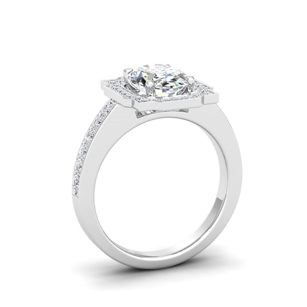 Engagement Diamond Halo ring oval 3D print model_5
