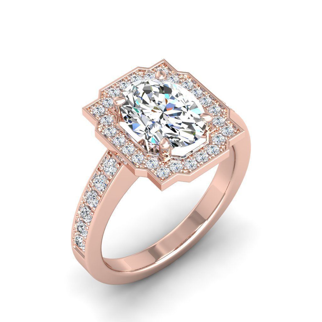 Engagement Diamond Halo ring oval 3D print model_10