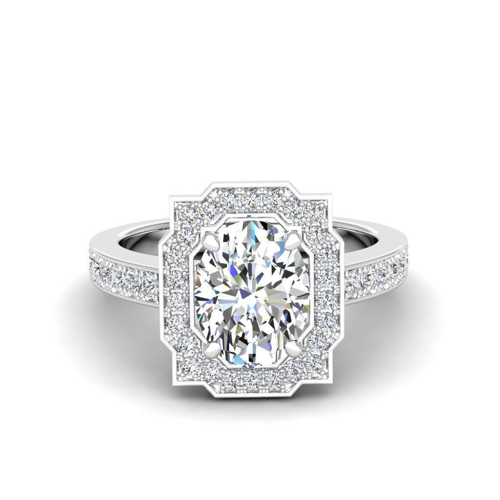Engagement Diamond Halo ring oval 3D print model_16