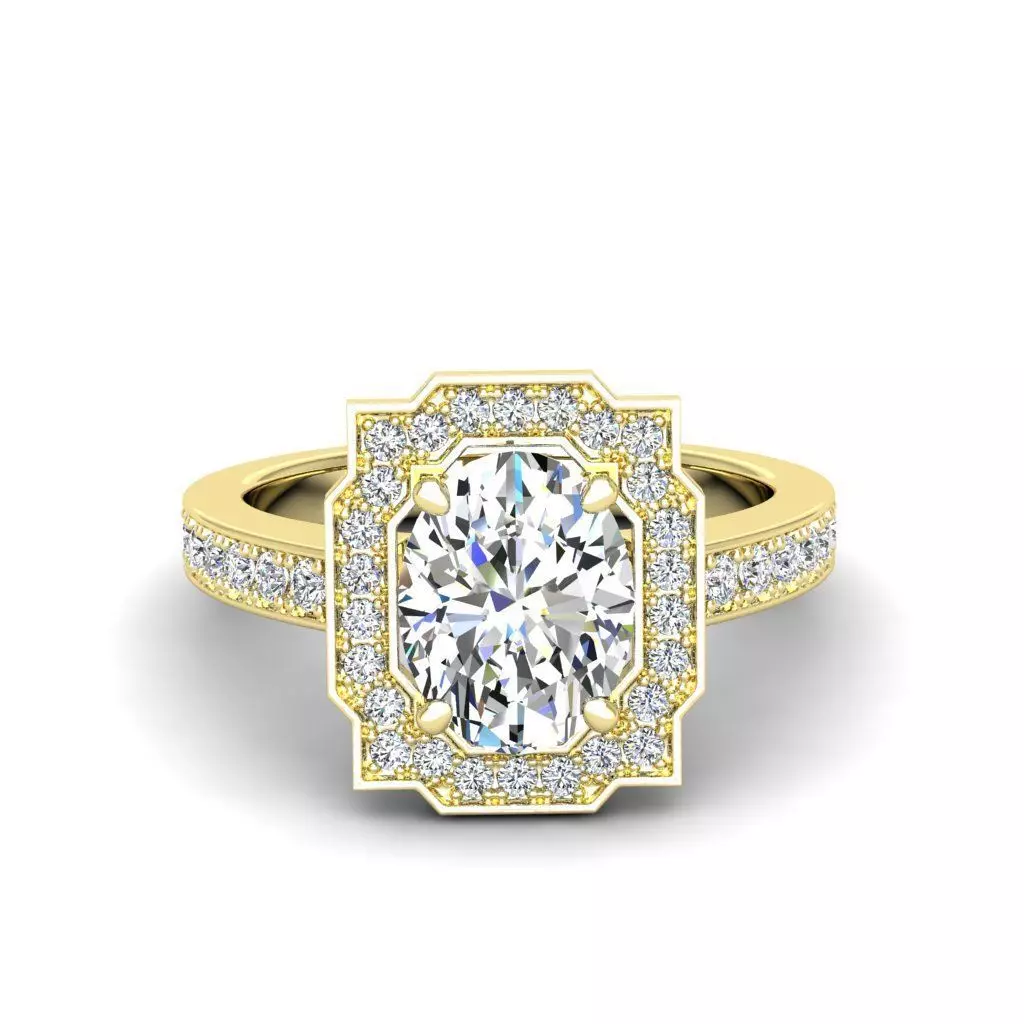 Engagement Diamond Halo ring oval 3D print model_0