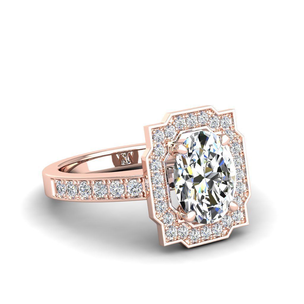 Engagement Diamond Halo ring oval 3D print model_20