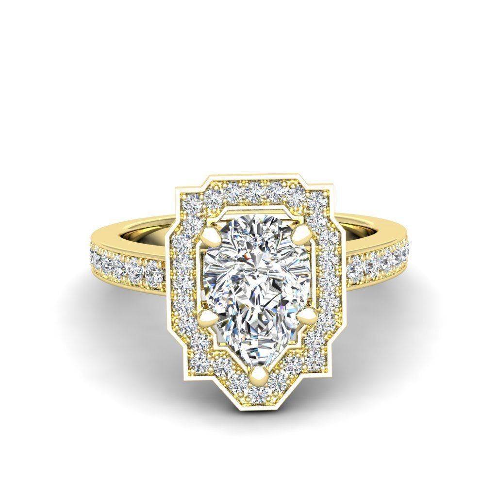 Engagement Diamond Halo ring pear 3D print model_23