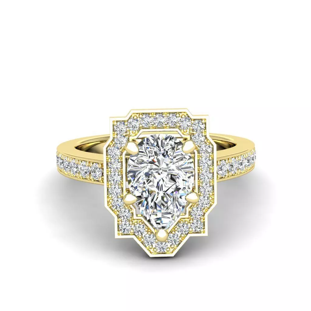 Engagement Diamond Halo ring pear 3D print model_0