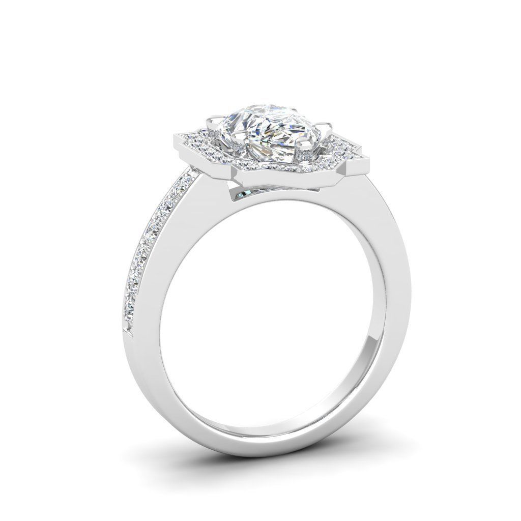 Engagement Diamond Halo ring pear 3D print model_6
