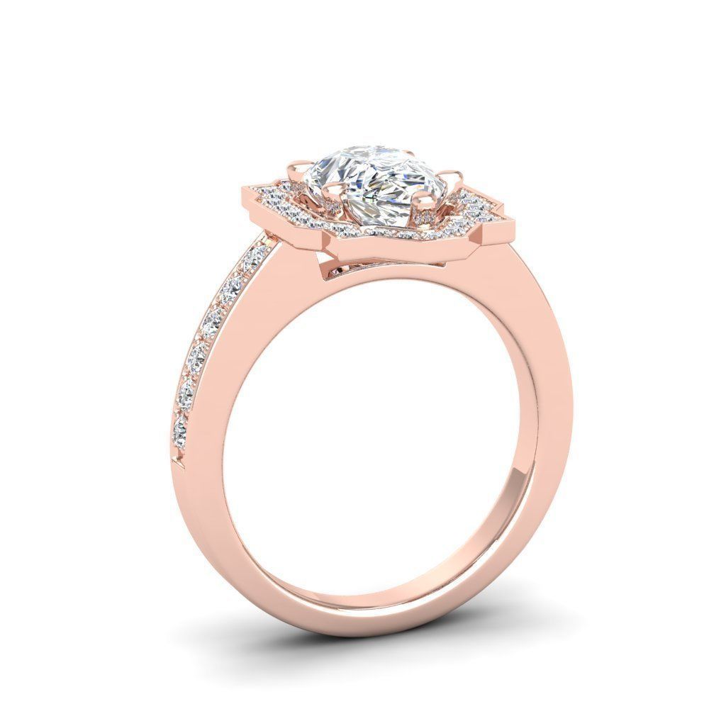Engagement Diamond Halo ring pear 3D print model_7