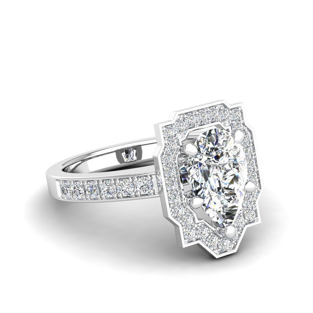 Engagement Diamond Halo ring pear 3D print model_28