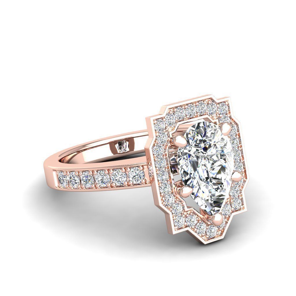 Engagement Diamond Halo ring pear 3D print model_25