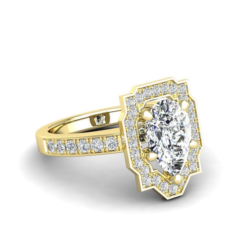 Engagement Diamond Halo ring pear 3D print model_15