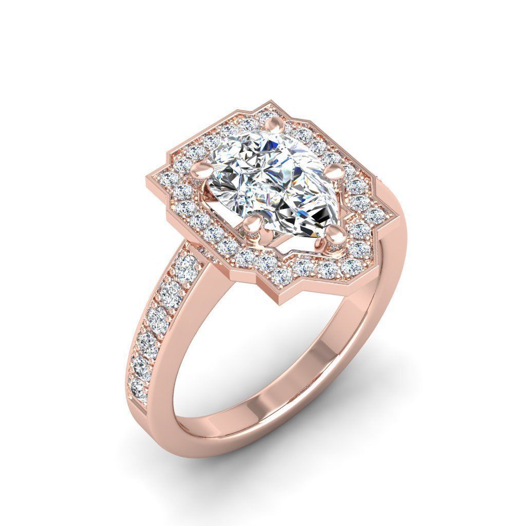 Engagement Diamond Halo ring pear 3D print model_10