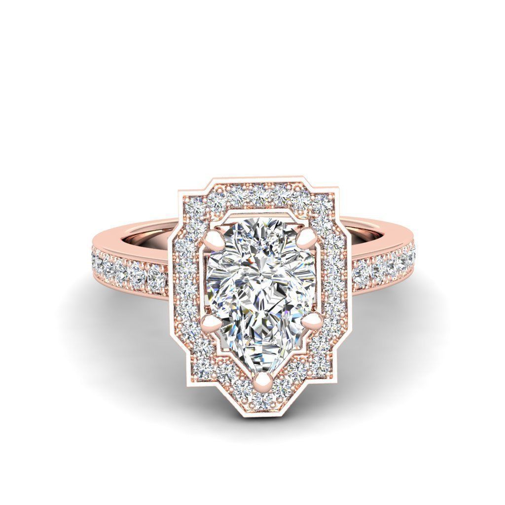 Engagement Diamond Halo ring pear 3D print model_13
