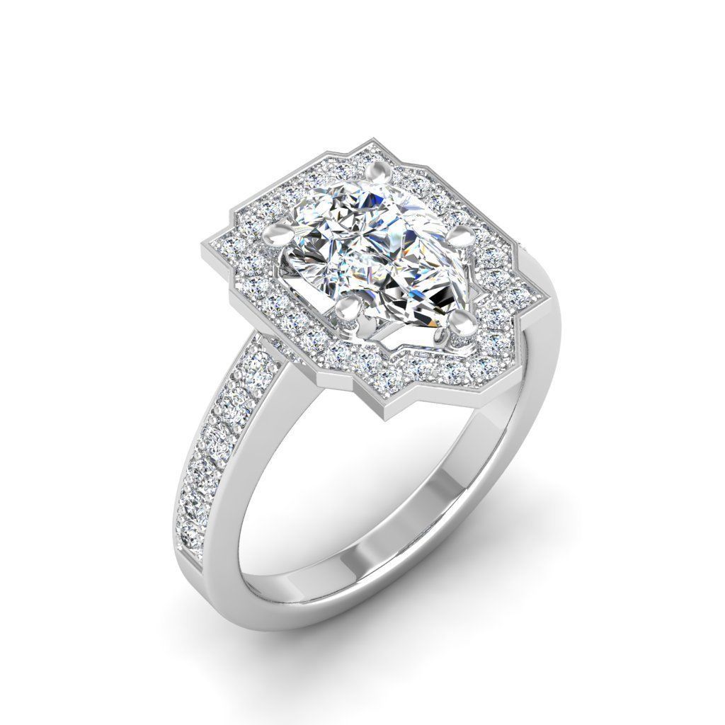Engagement Diamond Halo ring pear 3D print model_9