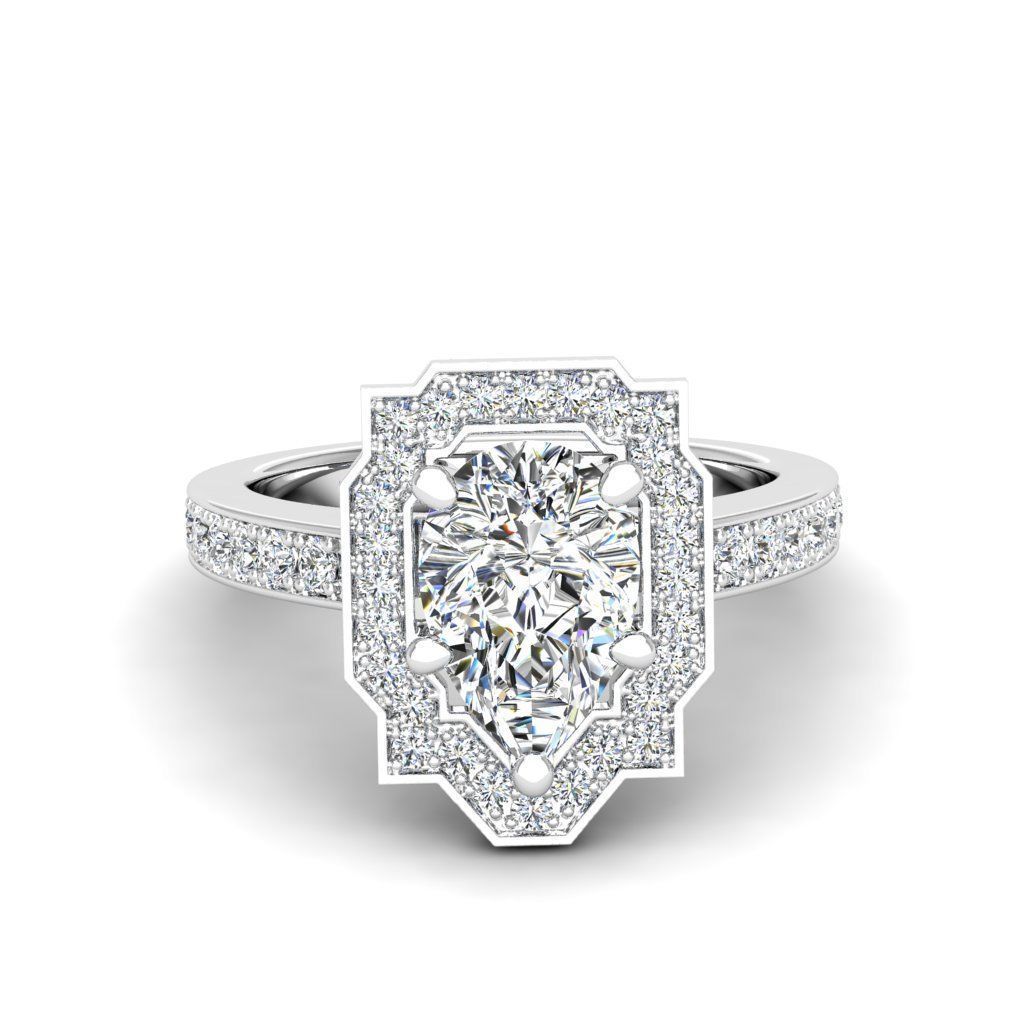 Engagement Diamond Halo ring pear 3D print model_26
