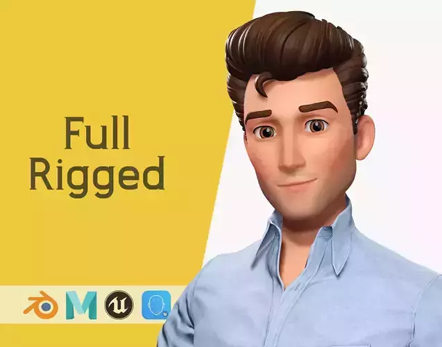 Classic Cartoon Man Rigged model RealTime Male 3D toon Low-poly 3D model