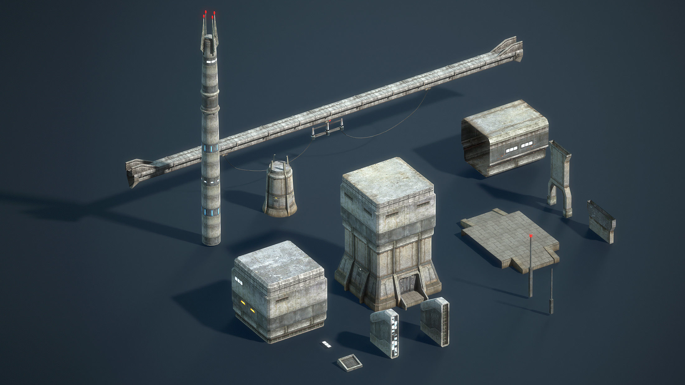 Sci-Fi Towers Modular Set Low-poly 3D model_10