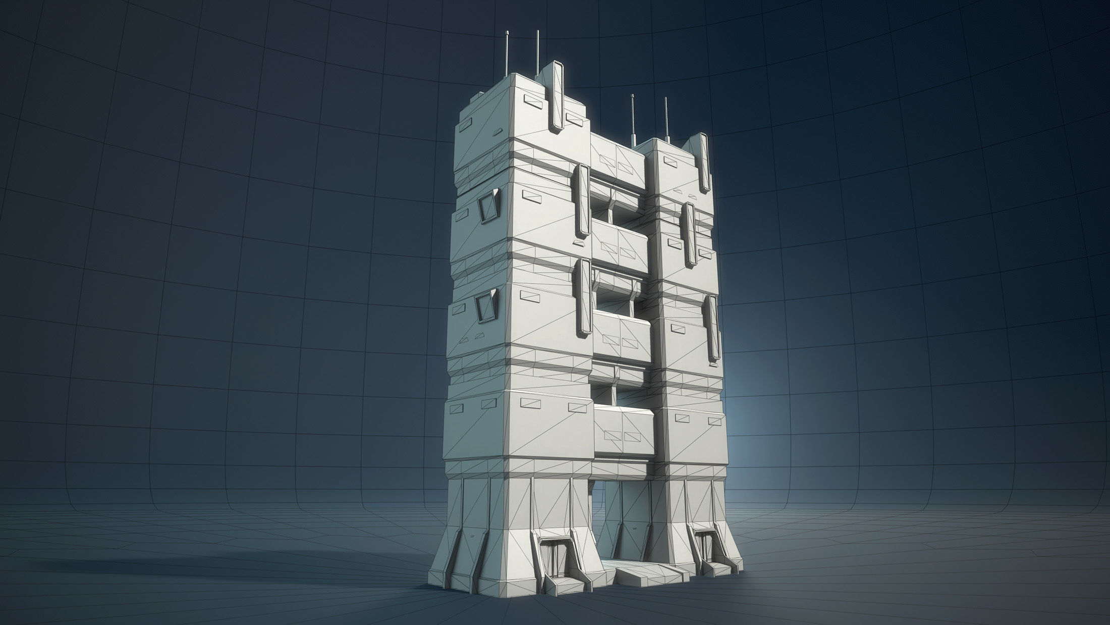 Sci-Fi Towers Modular Set Low-poly 3D model_1