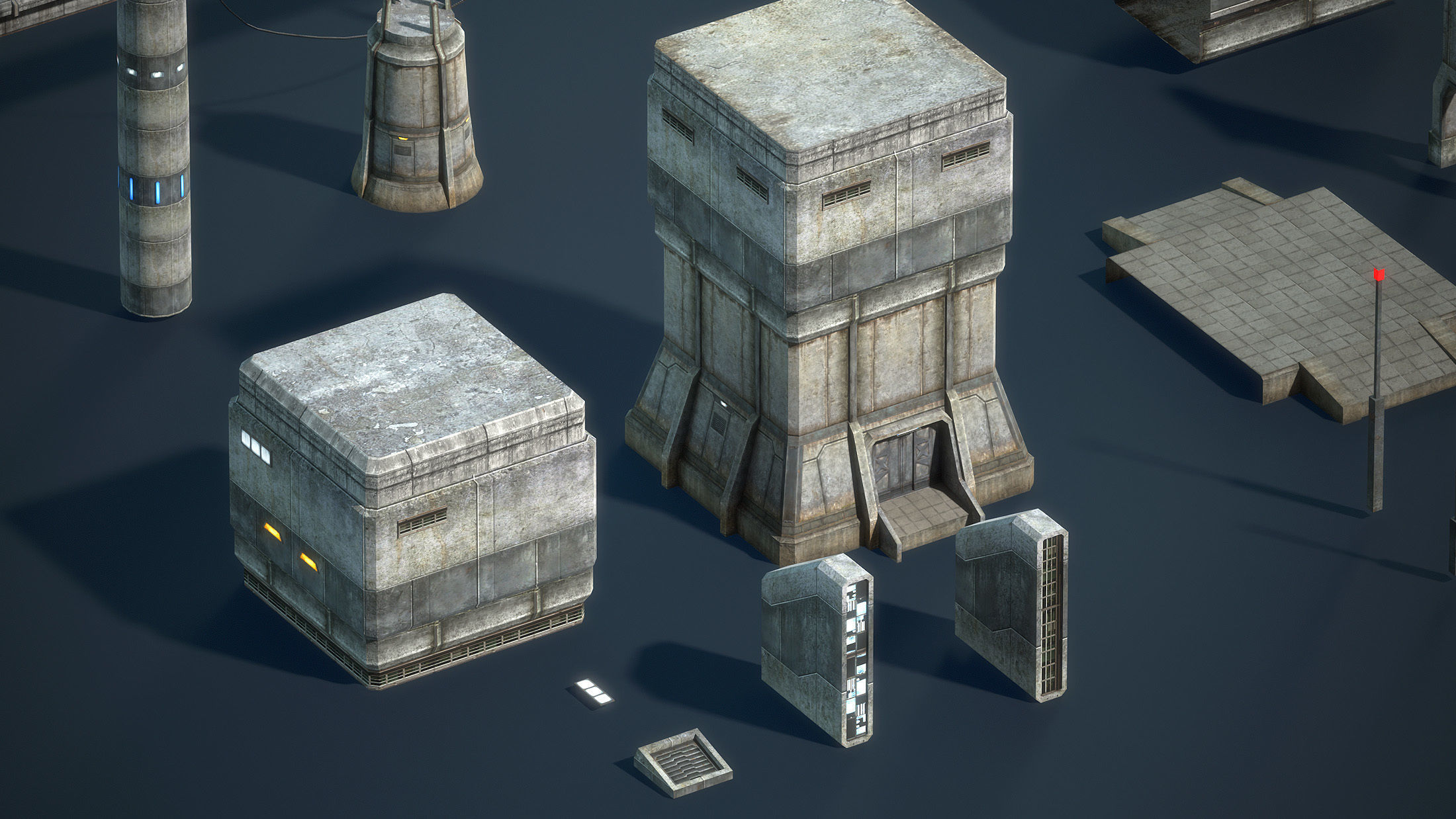 Sci-Fi Towers Modular Set Low-poly 3D model_11