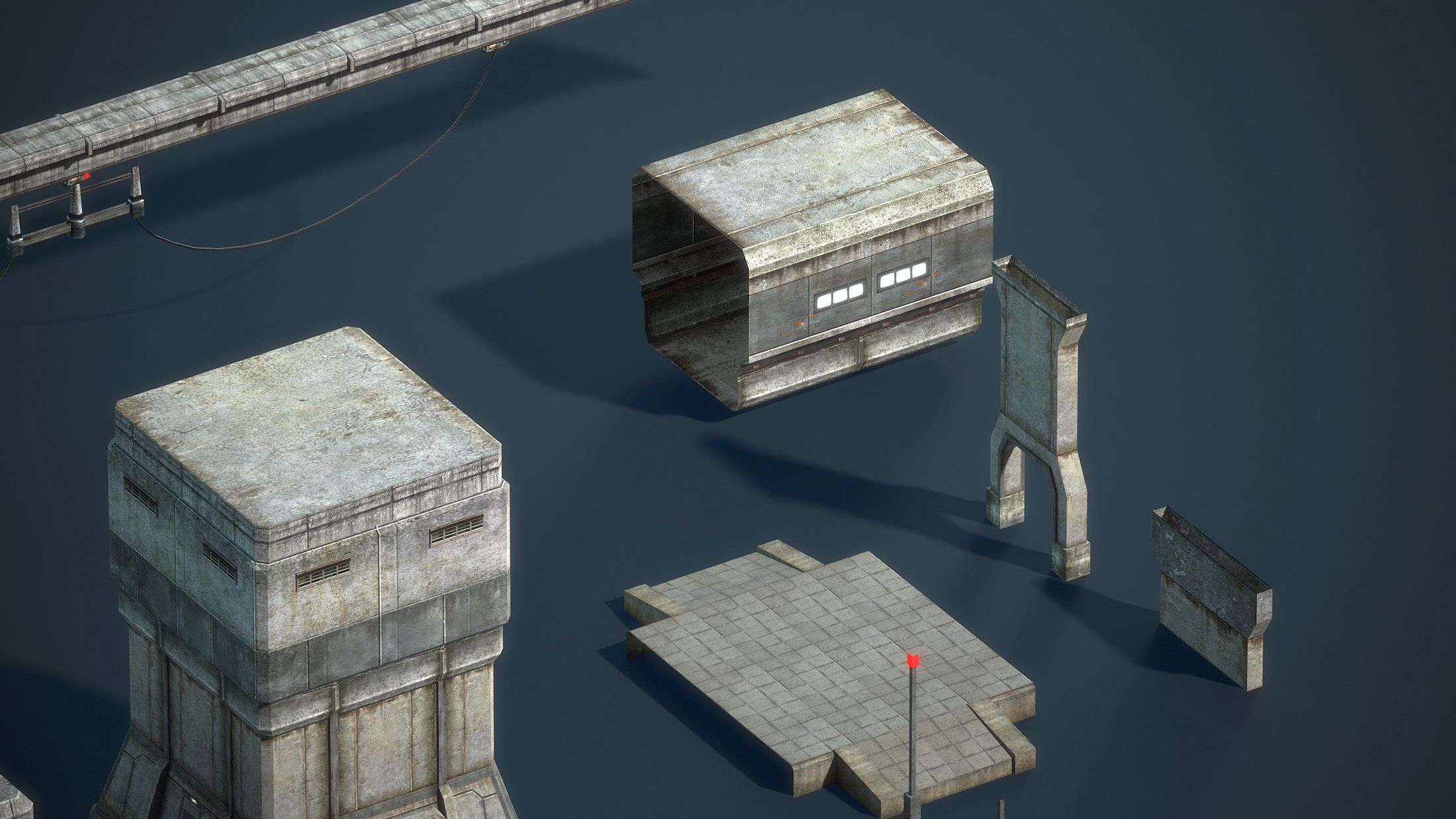 Sci-Fi Towers Modular Set Low-poly 3D model_13