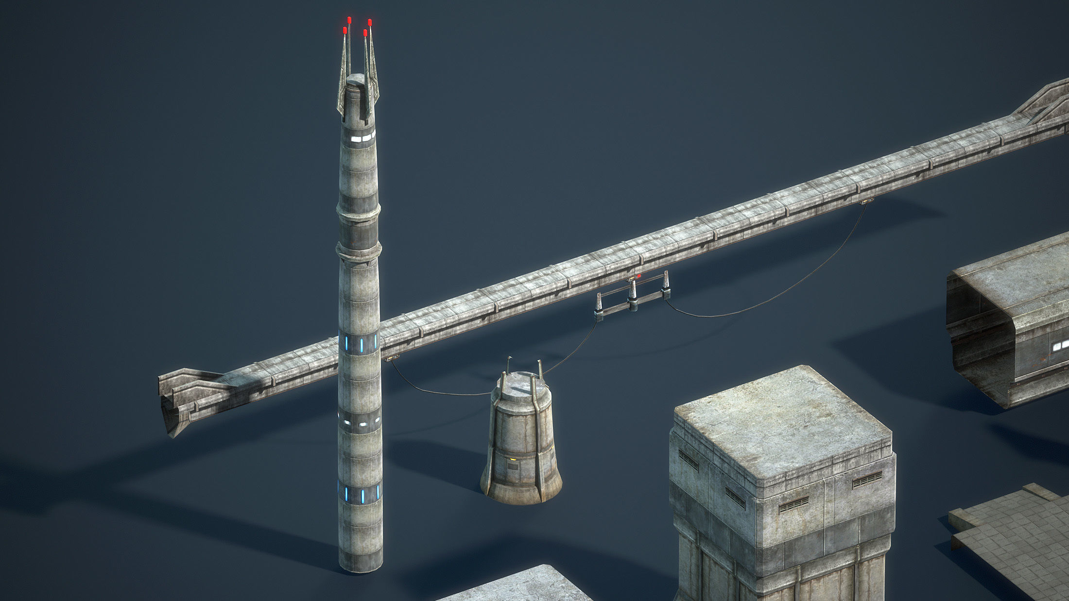 Sci-Fi Towers Modular Set Low-poly 3D model_12