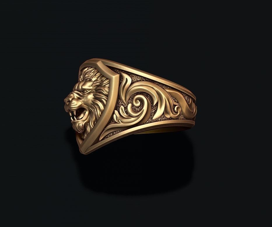 Signet Lion ring 3D print model_9